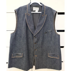 Vintage Western IL Canto Denim Vest - Size 56 - Leather pocket accents